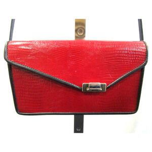 Vtg Roche Red Reptile Leather Envelope Tailored Crossbody Clutch Purse EUC!
